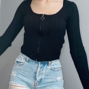 black zip up sweater